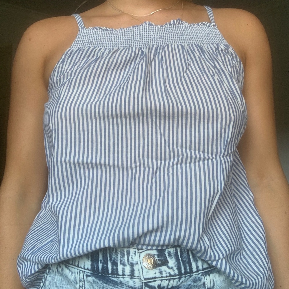 Blue and white striped tank